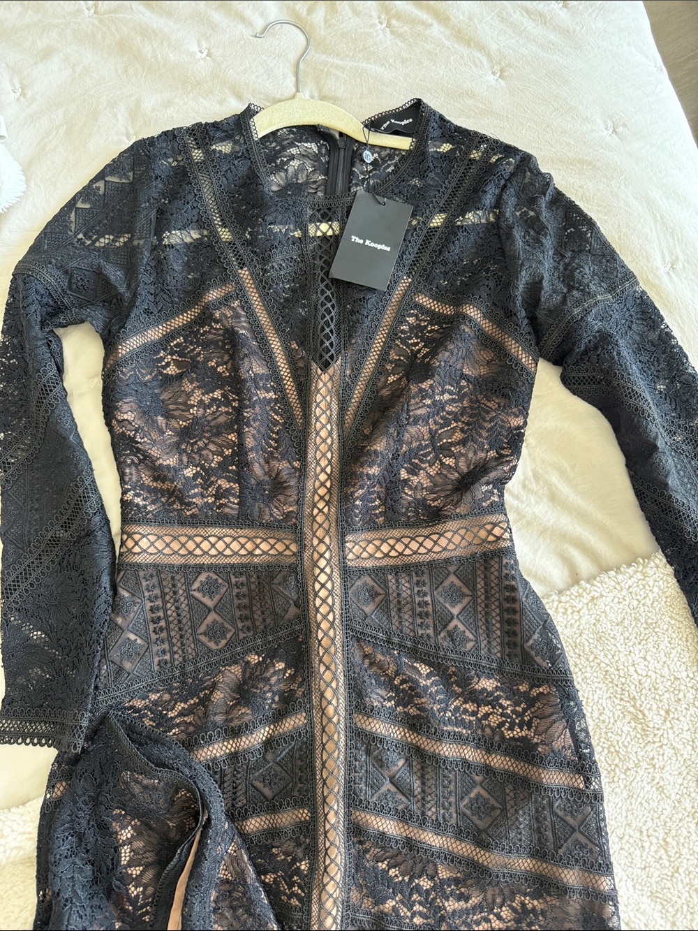 The Kooples Black Lace Midi Dress with Nude Underlay